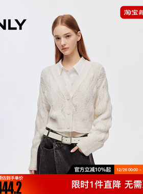 ONLY2025秋季新款V领落肩短款纯色长袖开衫针织衫女|12543B015