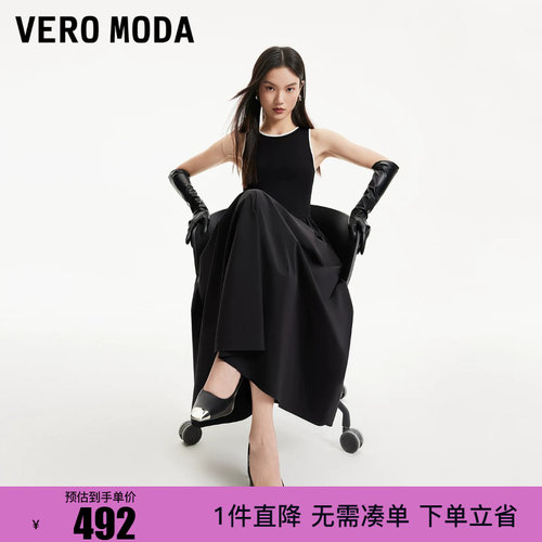 绫致Vero Moda连衣裙2026夏季新款撞色圆领无袖拼接A摆长裙