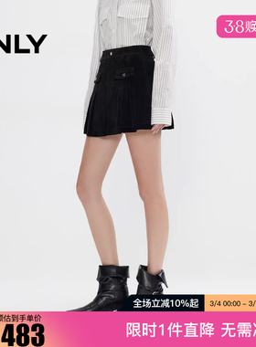 ONLY2025冬新款利落廓形显瘦A字百褶短裙半身裙女|12549M004