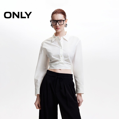 ONLY2026春季新款休闲气质可调节后腰绑带短款衬衫女|126105002