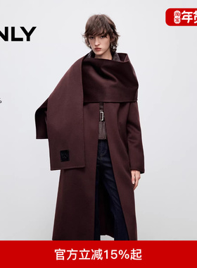 ONLY2025冬新款宽松收腰腰带舒适绵羊毛毛呢大衣女|12536U019