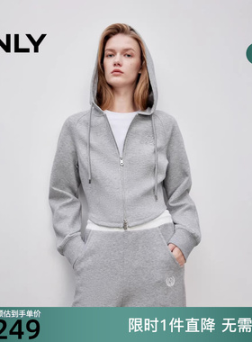 ONLY2025冬新款舒适显瘦修身连帽插肩短款长袖卫衣女|12539R001