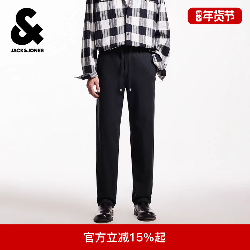 杰克琼斯冬季宽松直筒时尚潮流松紧抽绳腰头双侧插袋款休闲裤男装