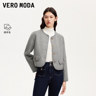 Vero Moda毛呢外套2025冬新款含绵羊毛纯色短外套32544T006