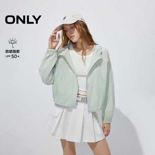 ONLY2026春季新款透感透气纯色速干隐形插袋高领连帽外套女