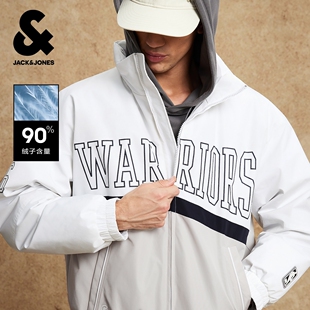 杰克琼斯NBA联名勇士队男装冬季羽绒服宽松立领拼色日常款外套