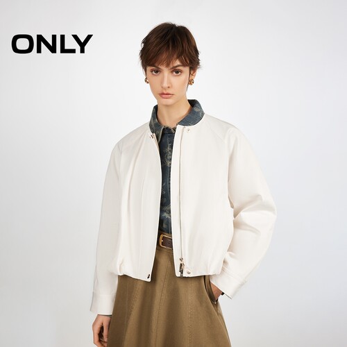 ONLY2026春季新款插肩宽松解构立体下摆圆领风衣女|126136011