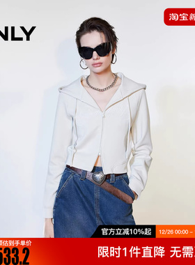 ONLY2026春季新款短款立体印花双向拉链连帽卫衣女|12619R005