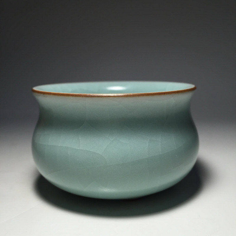 台湾汝窑开片豆青釉功夫茶具