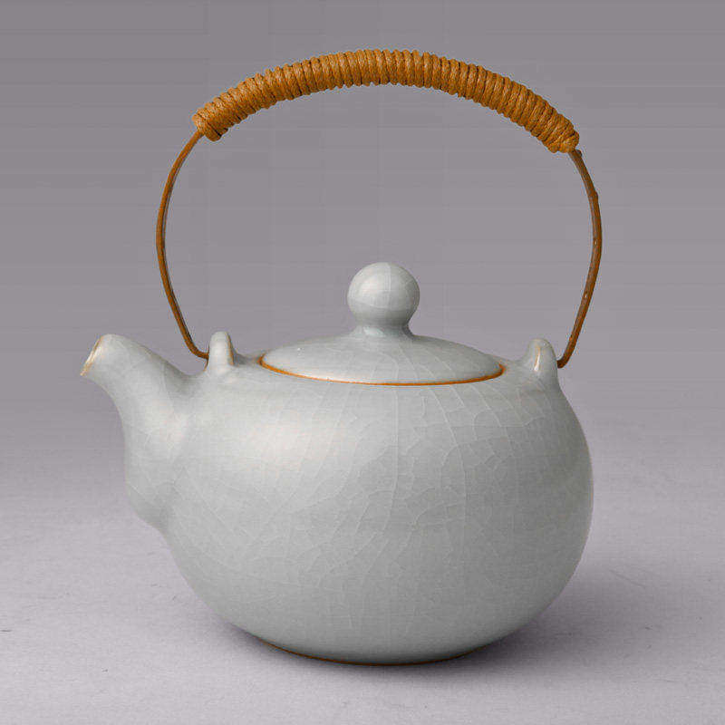 官方正品台湾柏采窑汝窑开片茶壶冬青釉提梁茶壶月露藤提HR143E