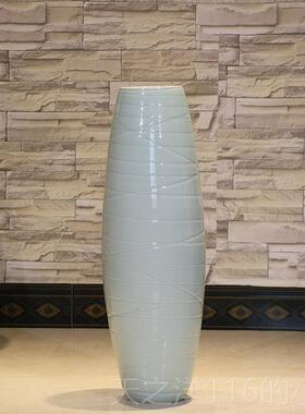 正品景德镇欧陶瓷瓶简式约70厘米落地式花瓶客厅高花干插花蓝色