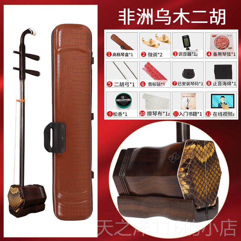 正品道韵非洲乌木二胡乐器专初业演奏考初学儿童成级人通用二胡学