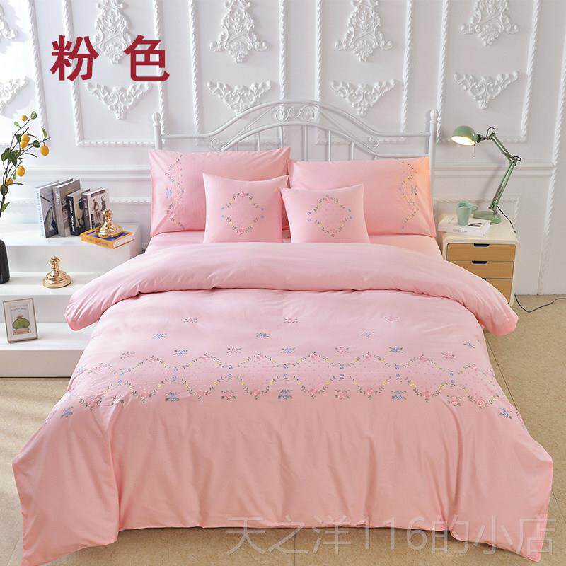 正品四套全棉轻欧式刺绣被件套棉床单枕套简约婚庆三件套纯奢床上