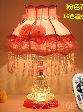 正品式卧床头灯意简约现代温室馨 暖欧光红色婚创房个性夜灯结婚