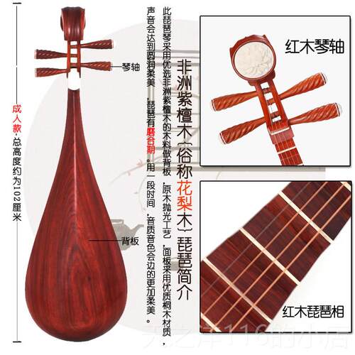 正品业花梨木成人琶儿童中琵号青琴喜专木乐器初学入门考级厂年家