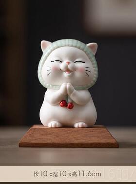 正品可公爱卡陶瓷招财许通愿 猫咪小摆件客品厅办室桌面装饰汽车