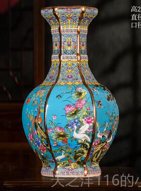 正品景德镇琅陶瓷花瓶仿古蓝色珐彩家居厅客插花酒柜博架古装饰品