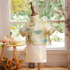 儿童唐装套装男童夏季男宝宝一周岁生日宴抓周礼服中国风衣服春夏