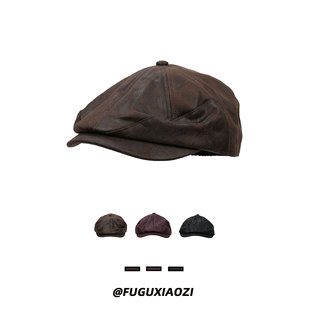 英伦鹿皮绒做旧鸭舌帽子女春秋新款复古做旧前进帽反戴报童帽男潮