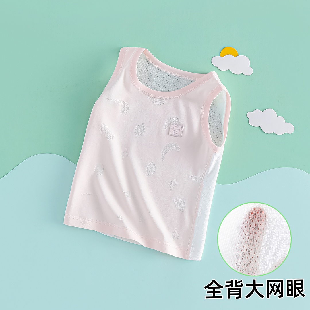 婴儿背心纯棉a类护肚子夏季薄款女宝宝吊带打底上衣网眼无袖贴身