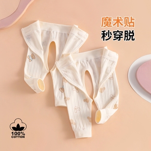新生儿魔术贴秋裤 婴儿裤 子小月龄春秋初生男宝宝女纯棉a类开裆裤