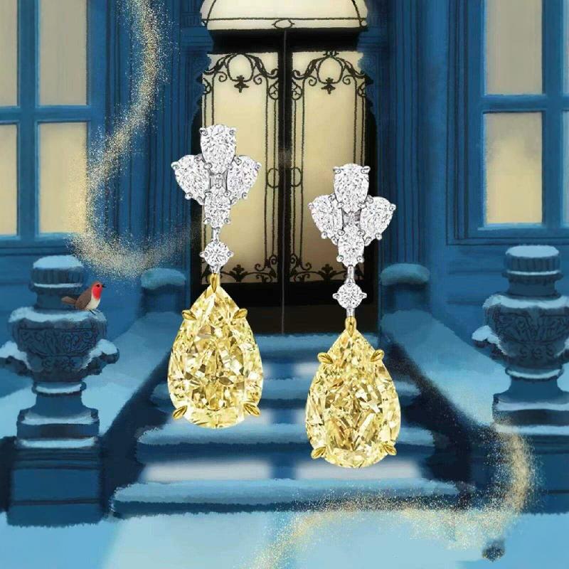 18k金人工培育耳钉轻奢款黄钻