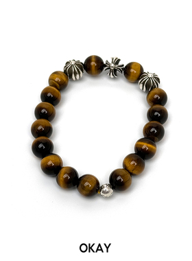 罗心潮流 虎眼石银珠手串10mm925纯银手链串珠链 王嘉尔同款