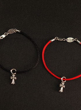 925银十字架手绳时尚简约欧美风红绳潮流手串手链腰链脚链本命年