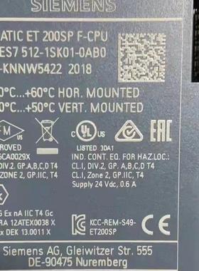 西门子 FCPU 6ES7512-1SK01-0AB0 全新原装正品 PLC模块