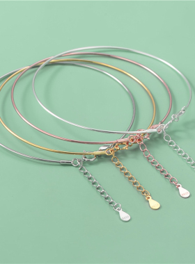 纯银镀金光面DIY创意手环螺丝可拆串珠坠手圈带延长链调节手镯链