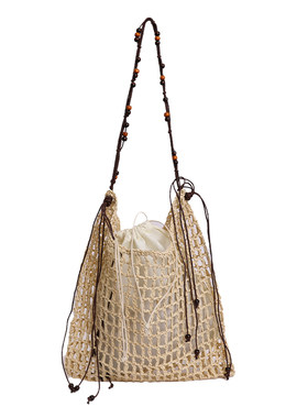 夏天沙滩包拉菲草编织包串珠复古腋下包大容量购物包单肩托特包包