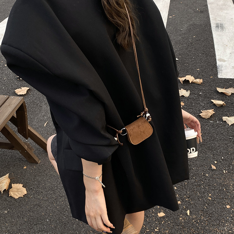 韩系小众高级感复古迷你小包女2025新款鹿皮绒挂脖零钱钥匙包磨砂