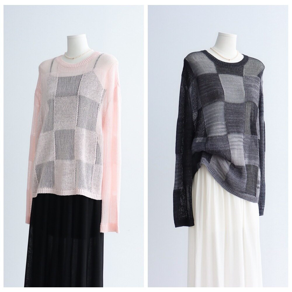 进口和纸纱镂空方块罩衫春夏宽松慵懒针织衫薄款套头上衣CHIC