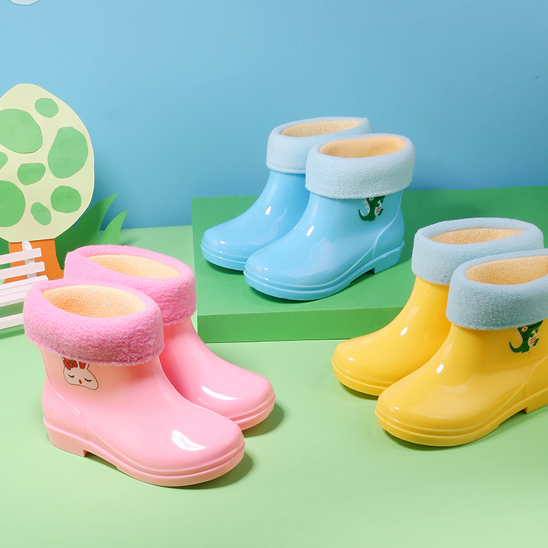 儿童雨鞋男童女童防水防滑水鞋幼儿宝宝中小童加绒保暖胶雨靴大童