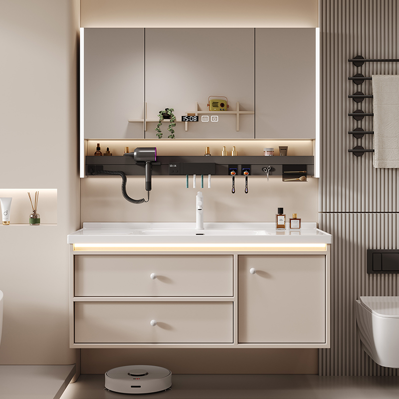 奶油浴室柜洗手盆洗脸台盆柜组合