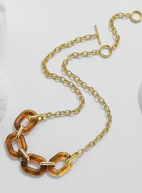 钛钢时尚琥珀色几何项链