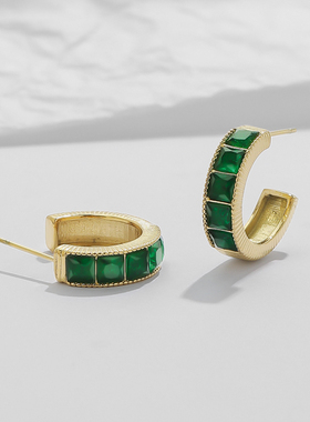 钛钢合成立方氧化锆C形耳环