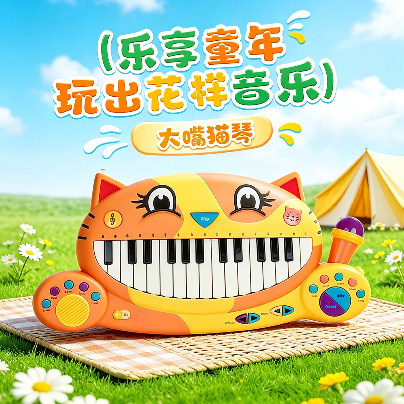 比乐B.toys大嘴猫琴宝宝乐器婴儿启蒙弹奏电子琴音乐玩具生日礼物