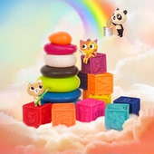 比乐玩具btoys儿童大颗软胶积木婴儿可啃咬宝宝早教益智叠叠乐6月