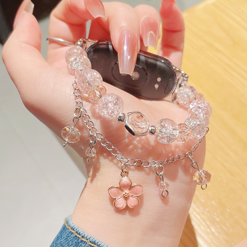 新款粉色樱花diy手链适用小米手环腕带8/7/6/5/4手表三四五六七八代