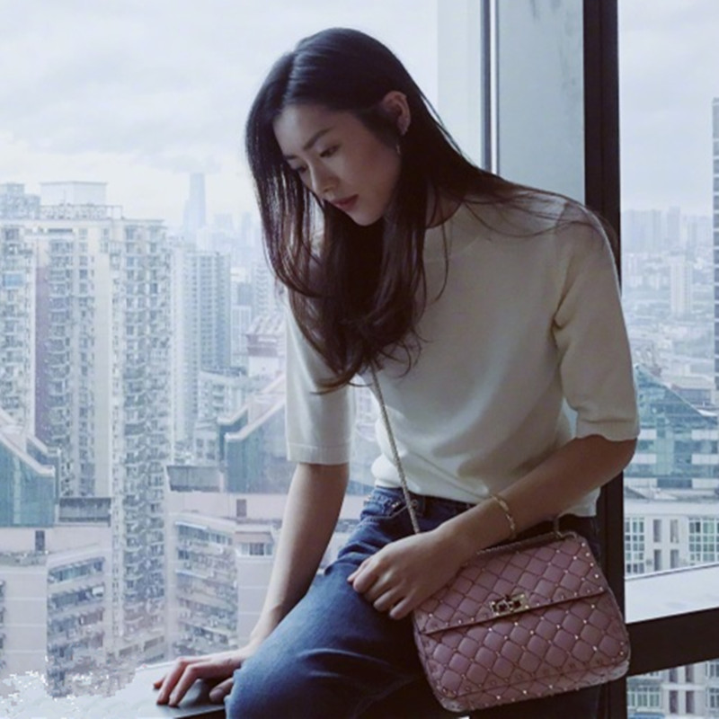 【劉雯同款】MECITY女裝針織五分袖毛織套頭羊毛衫