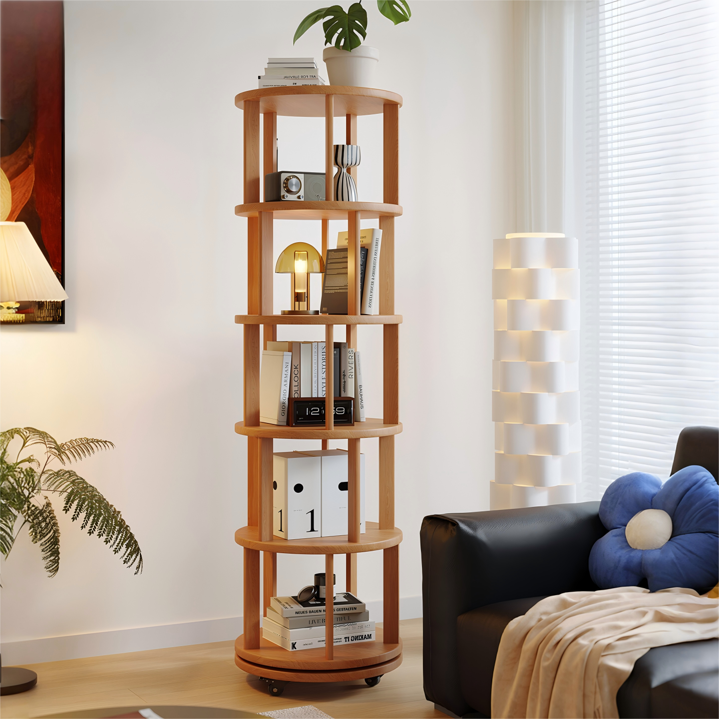 卓禾实木旋转书架小户型可移动