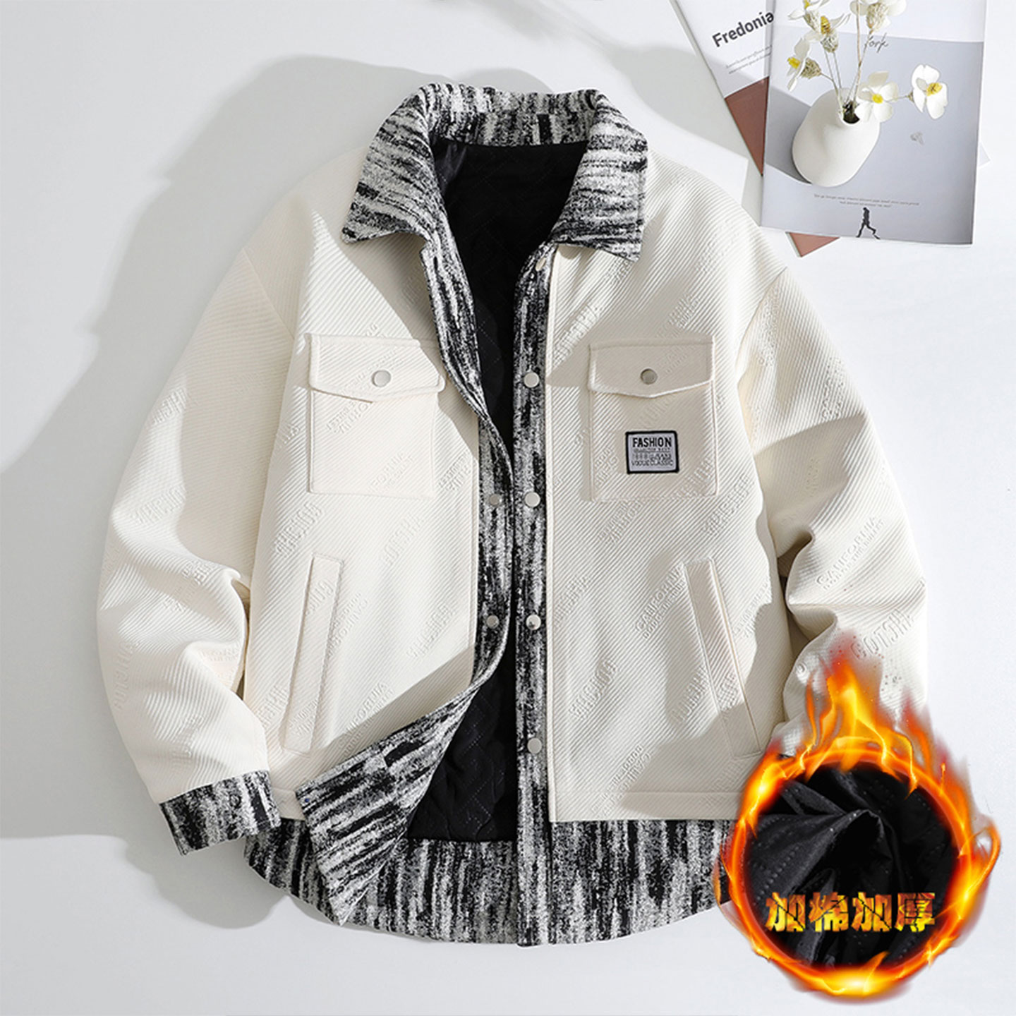 冬季男夹克外套加棉加厚上衣翻领