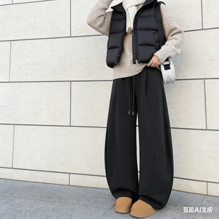 美式加绒弯刀裤女新款秋冬季爆款镰刀裤阔腿卫裤小个子香蕉运动裤