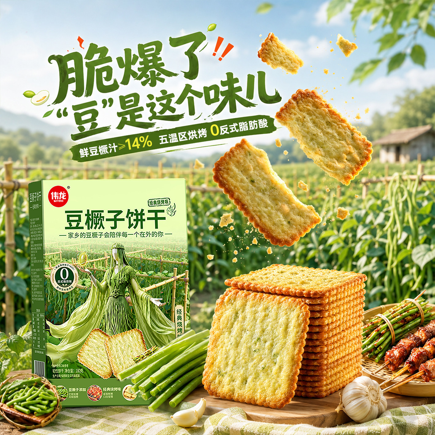 伟龙豆橛子饼干烧烤味薄脆豆角饼干单独小包装零食下午茶小零食