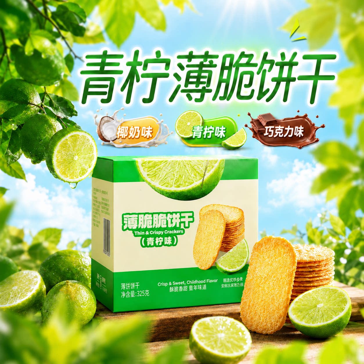 伟龙撒糖薄脆饼干椰奶青柠味