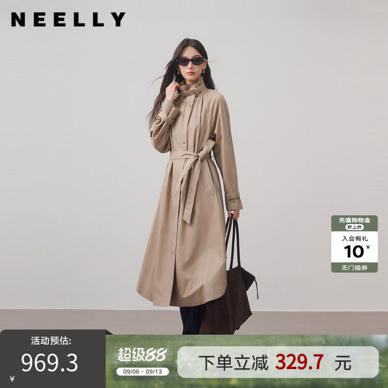 NEELLY纳俪商场同款秋季新款气质通勤长风衣女休闲松弛感廓形外套