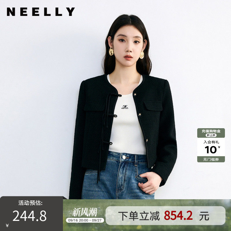 NEELLY纳俪盘扣黑色短外套