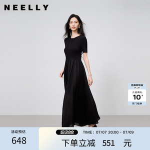 NEELLY纳俪商场同款夏新款气质通勤假两件连衣裙女修身显瘦A字裙