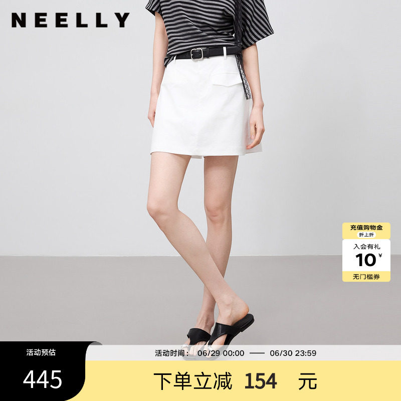 NEELLY纳俪商场同款夏季新款复古休闲百搭短裤女通勤显瘦A字裙裤